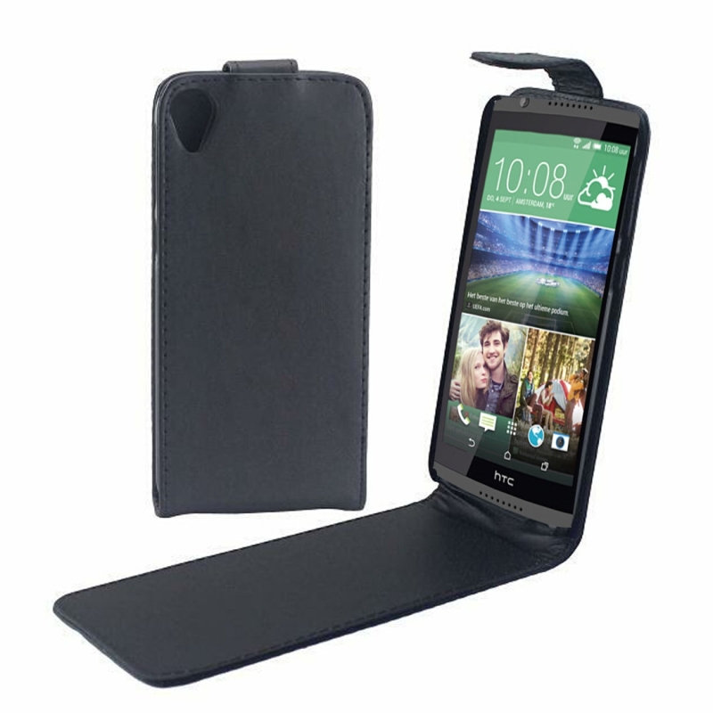 Vertical Flip Magnetic Snap Leather Case For HTC Desire 820 -Black