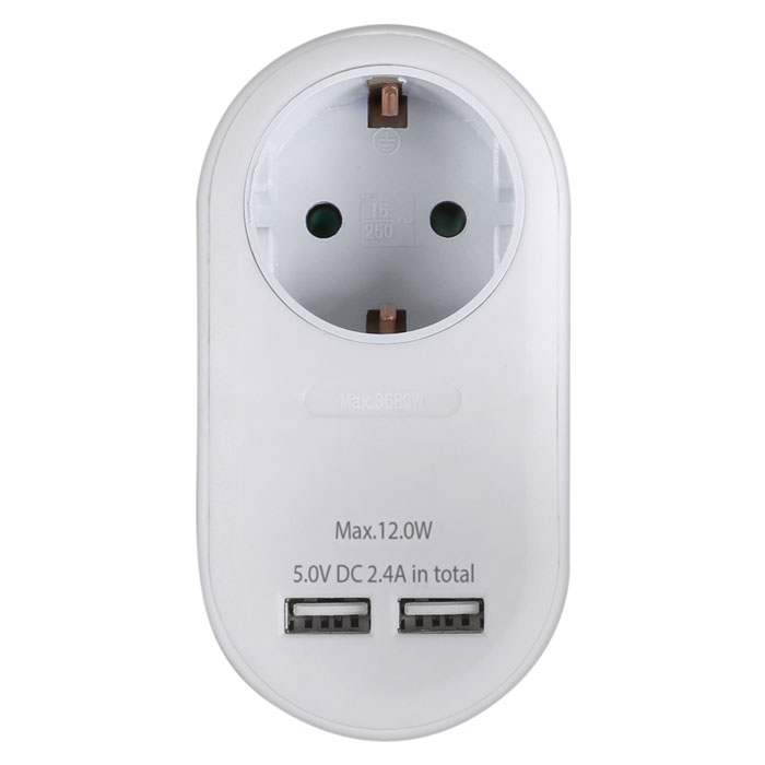 SONORA PAW100-2USB24 Ανταπτόρας με pass-through και 2 θύρες φόρτισης USB (2.4Α)