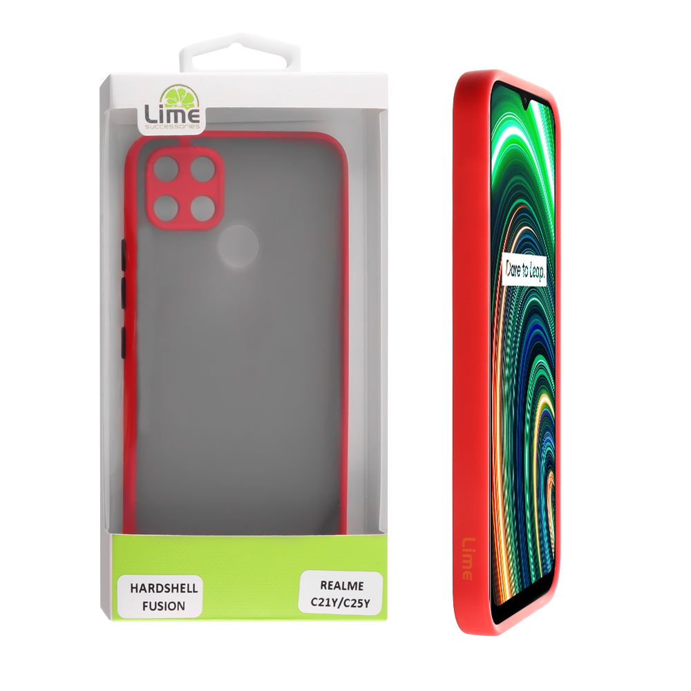 LIME ΘΗΚΗ REALME C21 HARDSHELL FUSION FULL CAMERA PROTECTION RED WITH BLACK KEYS