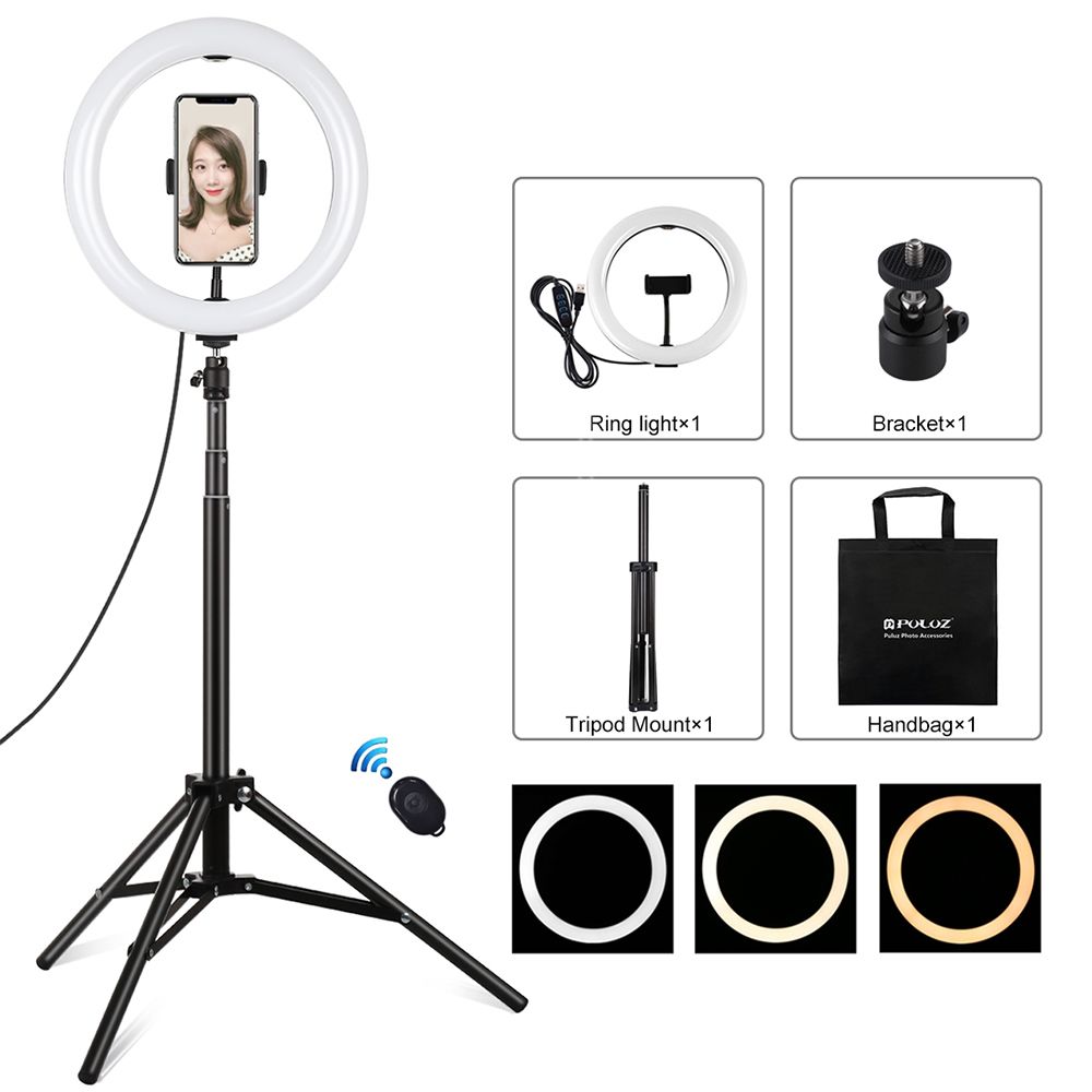 Ring Light Puluz 10.2″ 26cm με Τρίποδο Δαπέδου 1.65m και Βάση για Κινητό