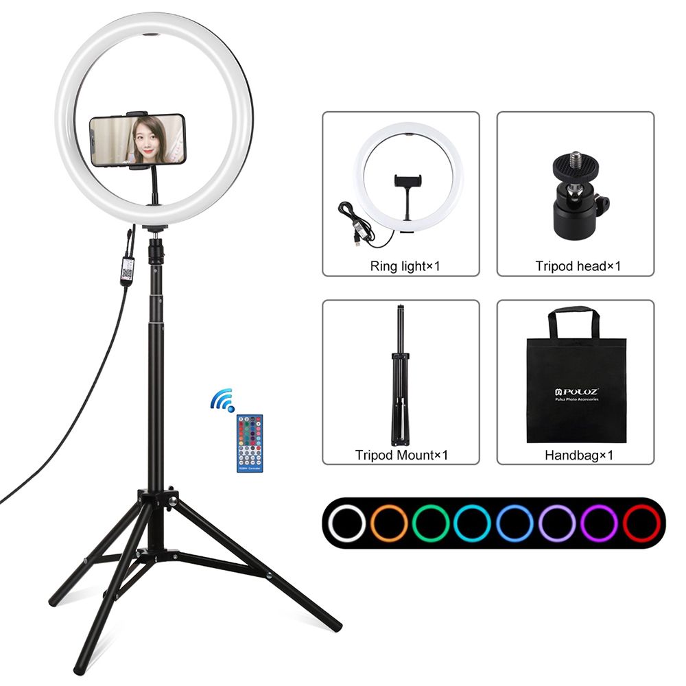 Ring Light Puluz RGBW LED 11.8″ 30cm με Τρίποδο Δαπέδου 1.65cm και Βάση Κινητού
