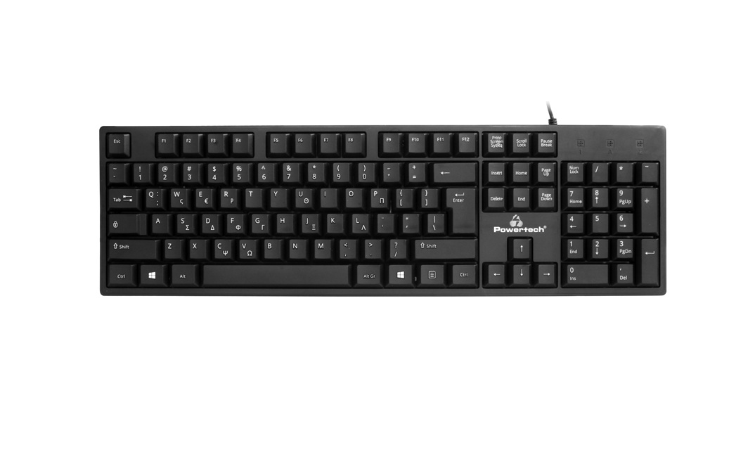 POWERTECH πληκτρολόγιο PT-1074, ενσύρματο, EN/GR, μαύρο